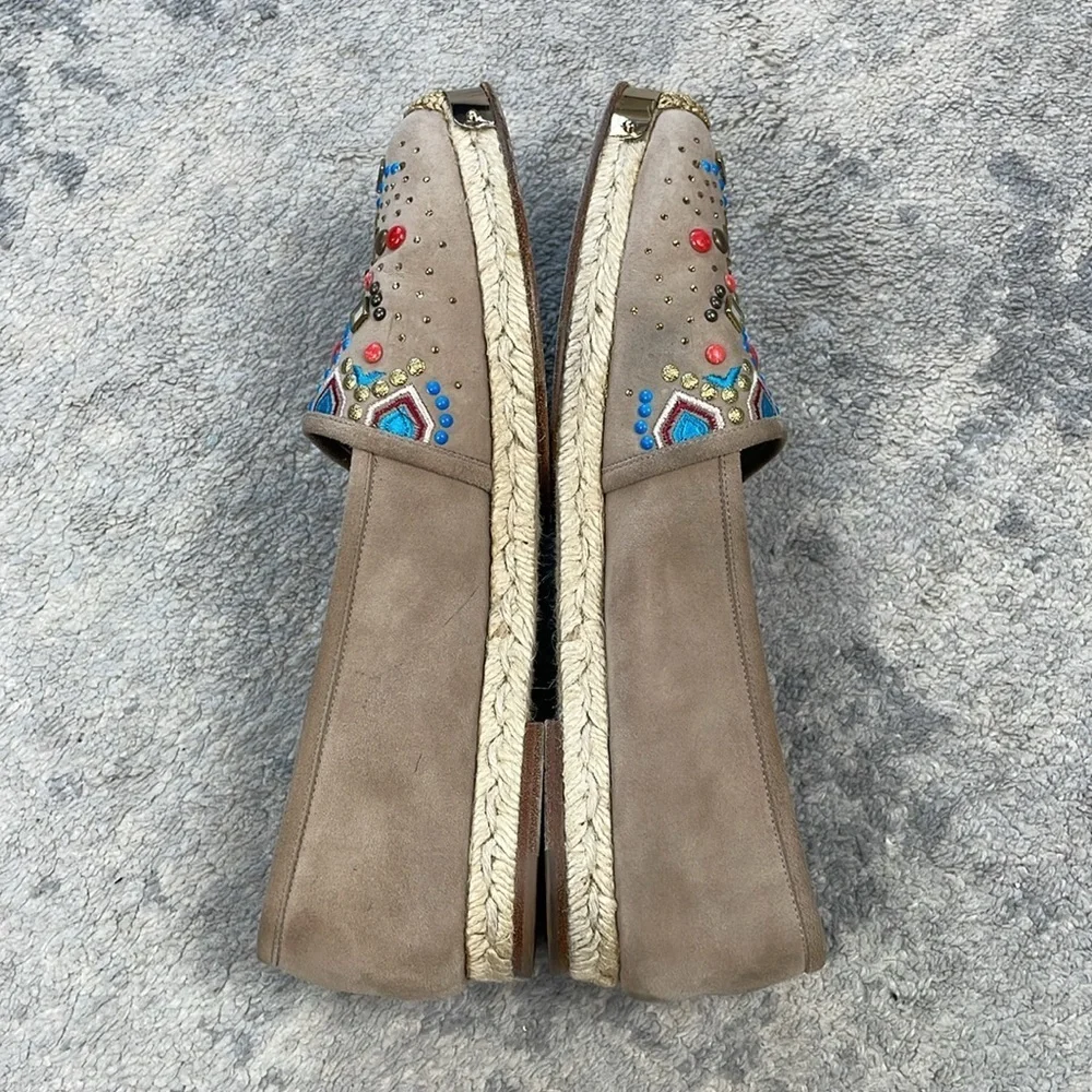 Giuseppe Zanotti Suede Beaded Studded Espadrille Loafer Flats Sz 41